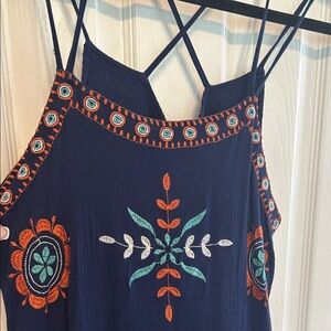 Boho Embroidered Navy Dress